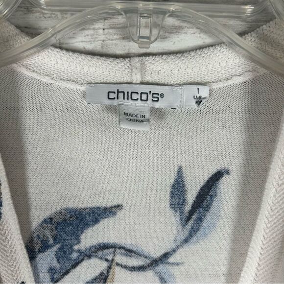 Chico’s Summer Floral Short Cotton Nylon Lightweight Cardigan Sweater 1 S - Picture 3 of 6